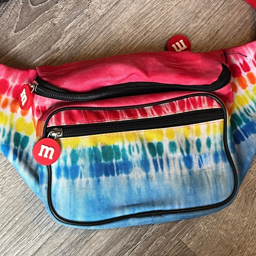 M&M's Fanny Pack Belt‎ Bag Tie Dye 3 Pockets Adjustable Strap Waist Pack
